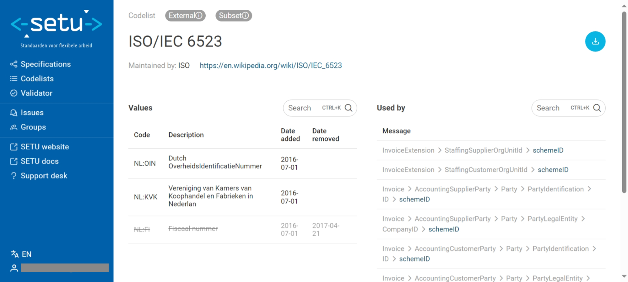 Codelist view